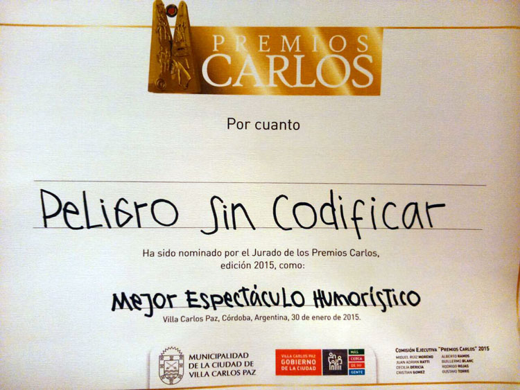 Peligro sin Codificar, Yayo y Pichu nominados a los Premios Carlos 2015!